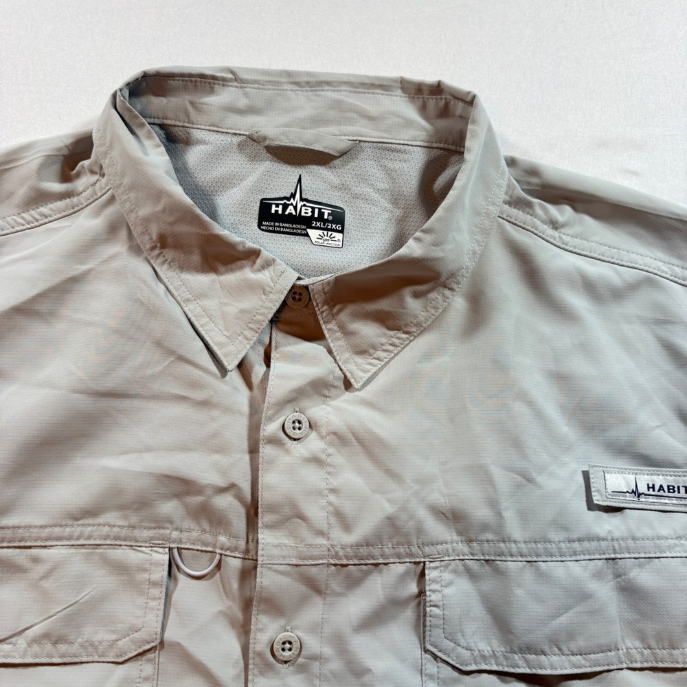 Habit Fishing Shirt Mens 2XL Gray Short Sleeve Vented UPF Ripstop Hiking Trail